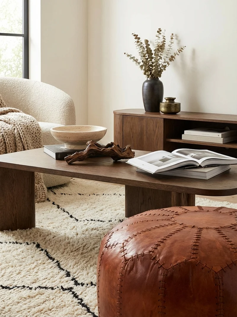 Sitzhocker – Echtleder Braun, orientalisches Design