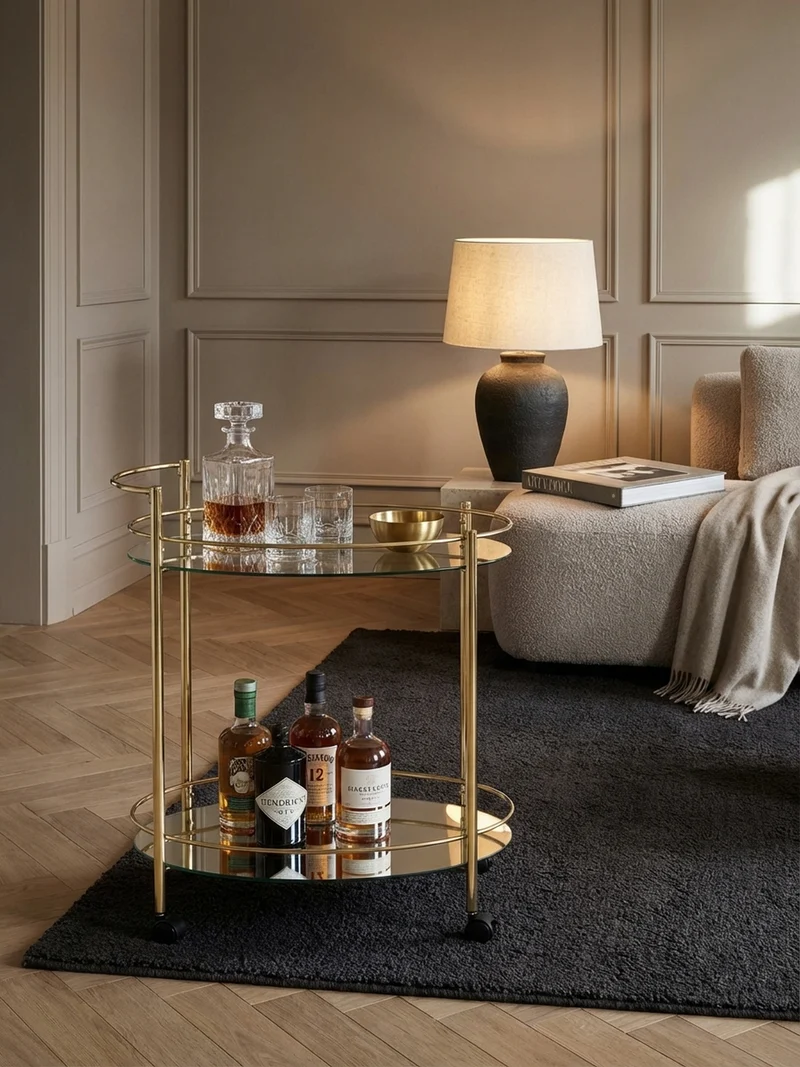 Servierwagen – Gold, 2 Glasplatten, auf Rollen