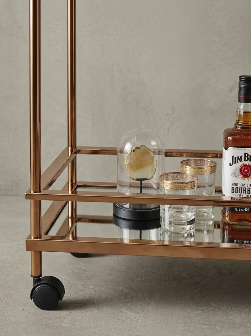 Servierwagen – Gold, Verspiegeltes Glas, auf Rollen