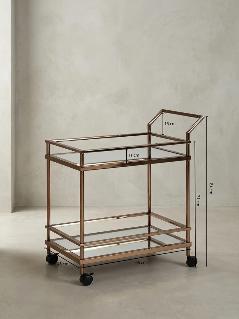 Servierwagen – Gold, Verspiegeltes Glas, auf Rollen