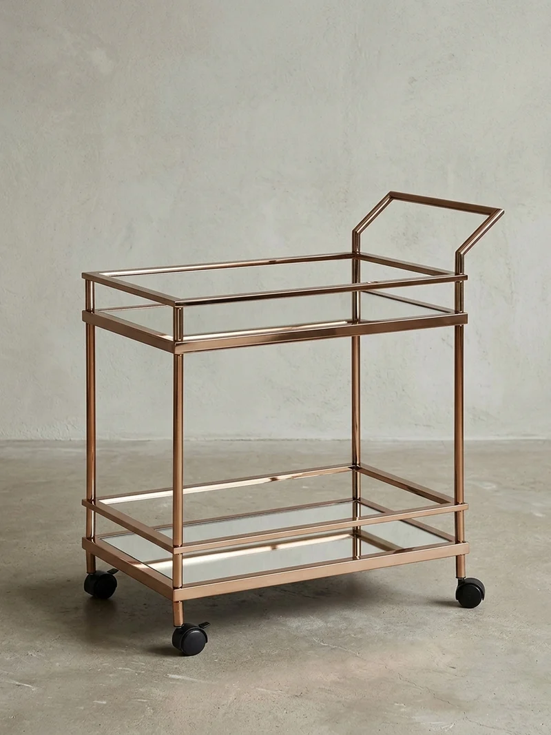 Servierwagen – Gold, Verspiegeltes Glas, auf Rollen