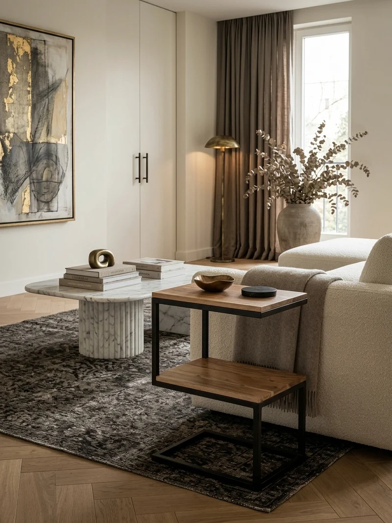 Beistelltisch Massivholz S-Design Metallgestell Ablageflächen