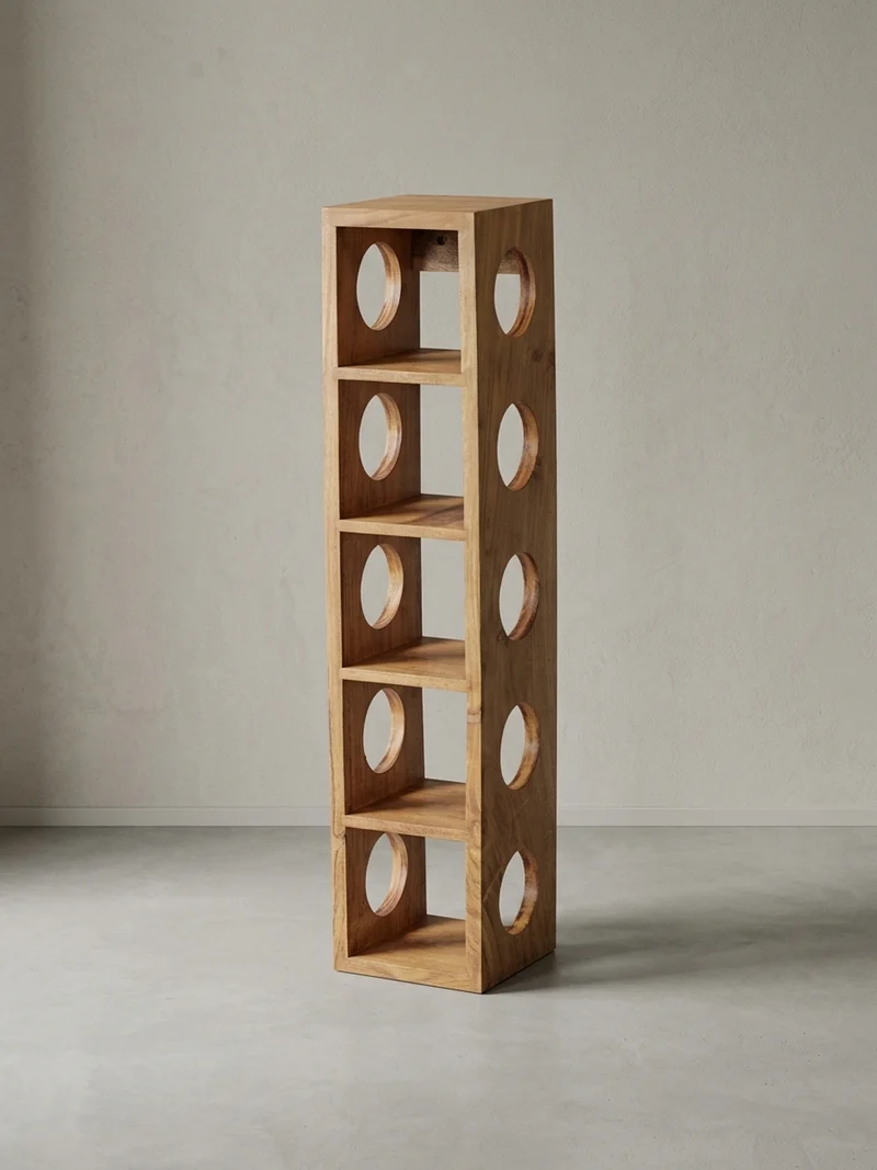 Weinregal Massivholz mit 5 Fächern Wandmontage Edelholz-Optik