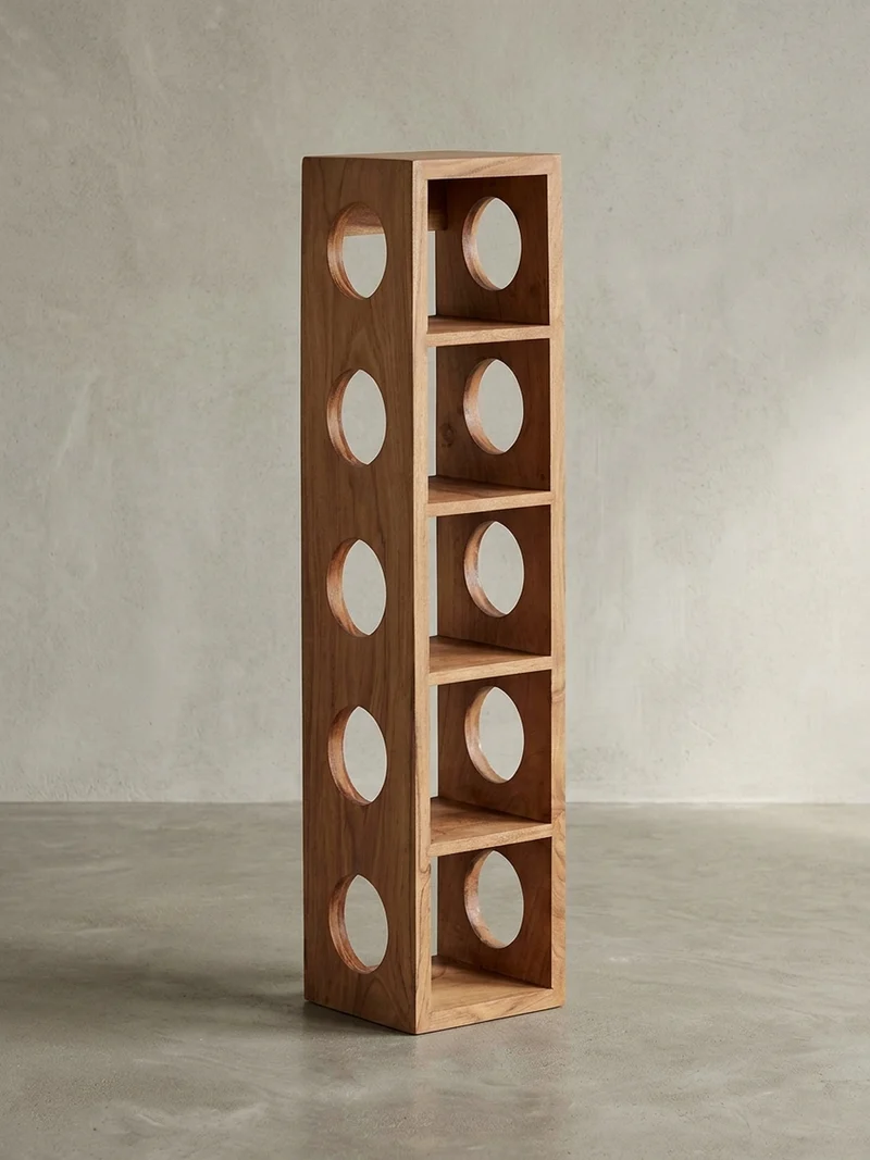 Weinregal Massivholz mit 5 Fächern Wandmontage Edelholz-Optik