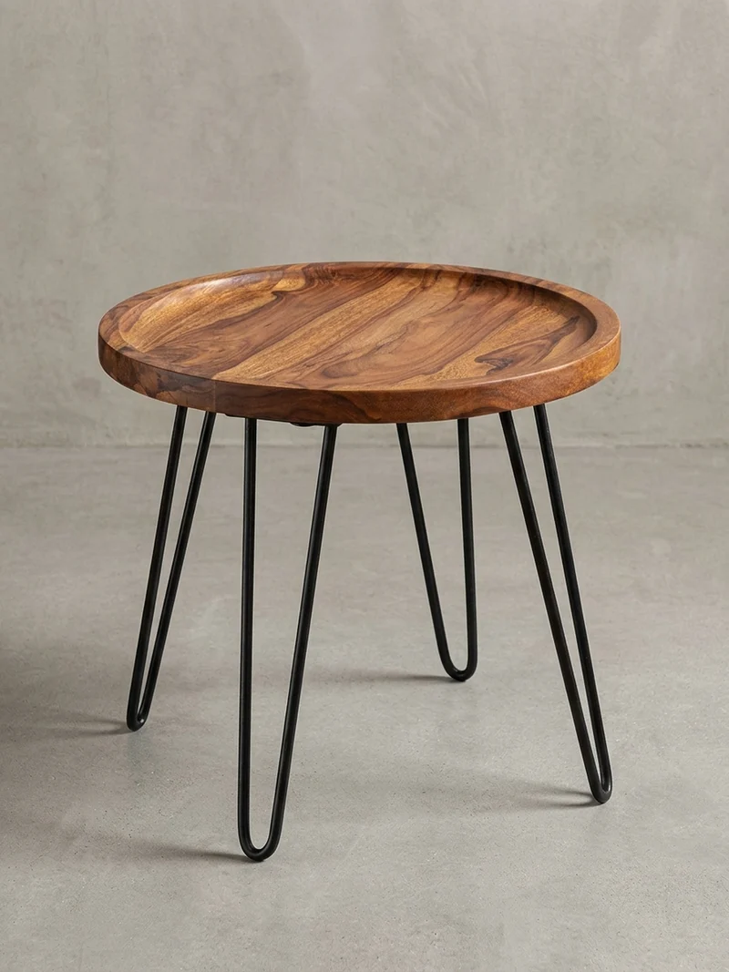 Couchtisch in Braun, Sheeshamholz mit Haarnadelbeinen, Modernes Design