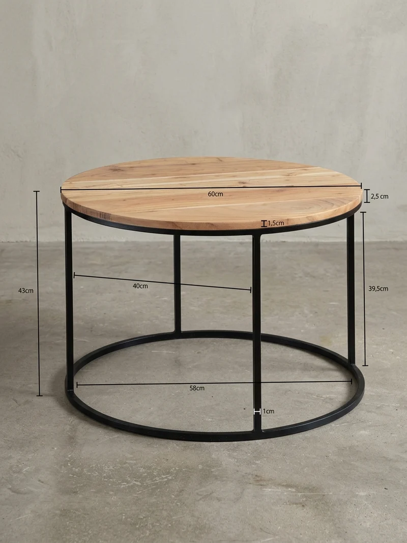 Couchtisch Naturholz mit stabiler Konstruktion und runder Ablage, Belastbarkeit 50 kg