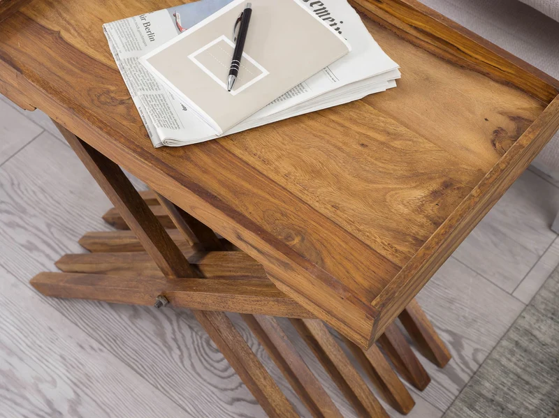 Beistelltisch – Klappbar Massivholz 60x57 cm mit Tablett