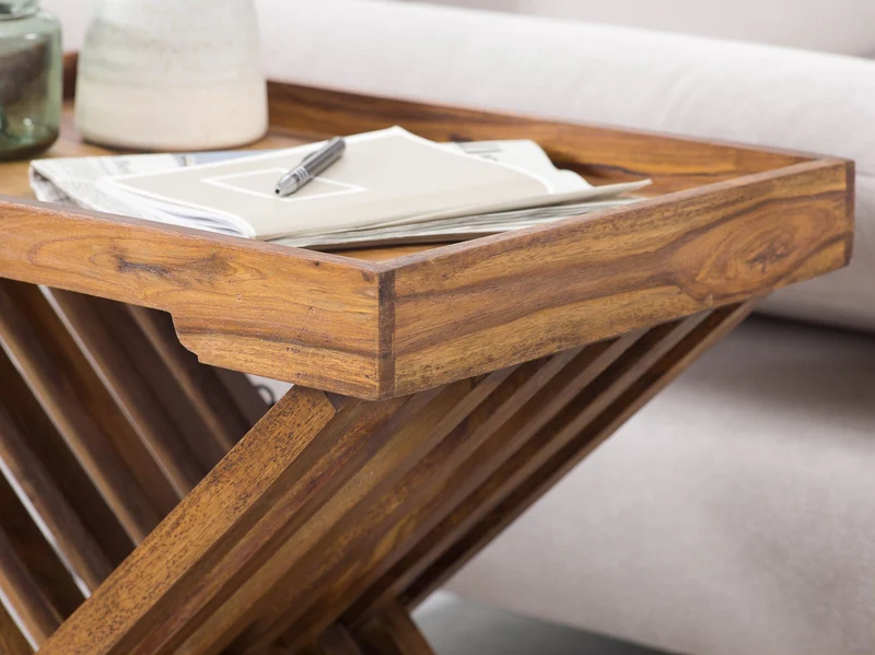 Beistelltisch – Klappbar Massivholz 60x57 cm mit Tablett