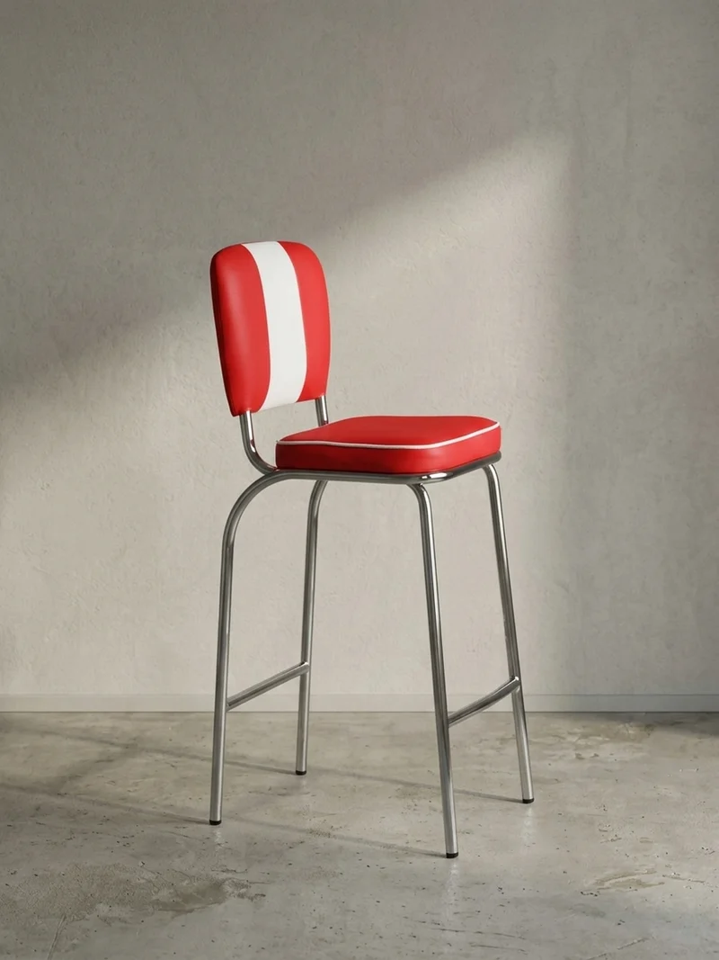 Barhocker Kunstleder Chromfuß Retro