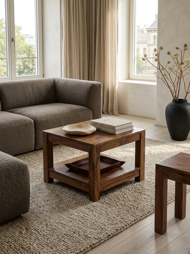 Couchtisch Massivholz im Landhausstil mit Ablagefach und pflegeleichter Oberfläche