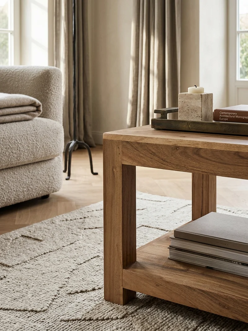Couchtisch Massivholz im Landhausstil mit Ablagefach und pflegeleichter Oberfläche