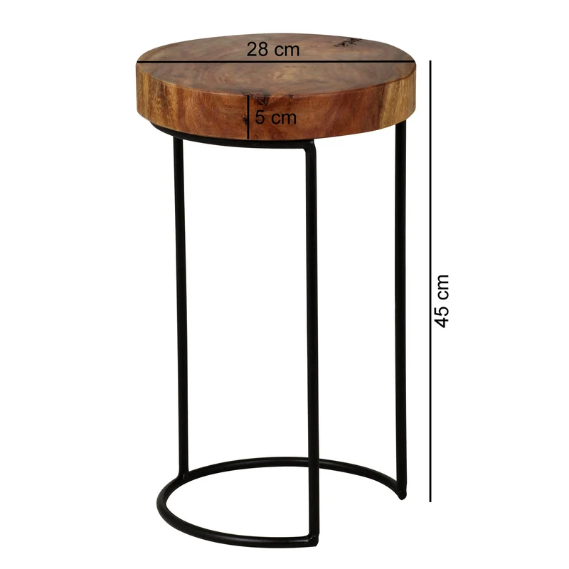 Beistelltisch Massivholz Metallgestell Baumstammplatte Landhausstil