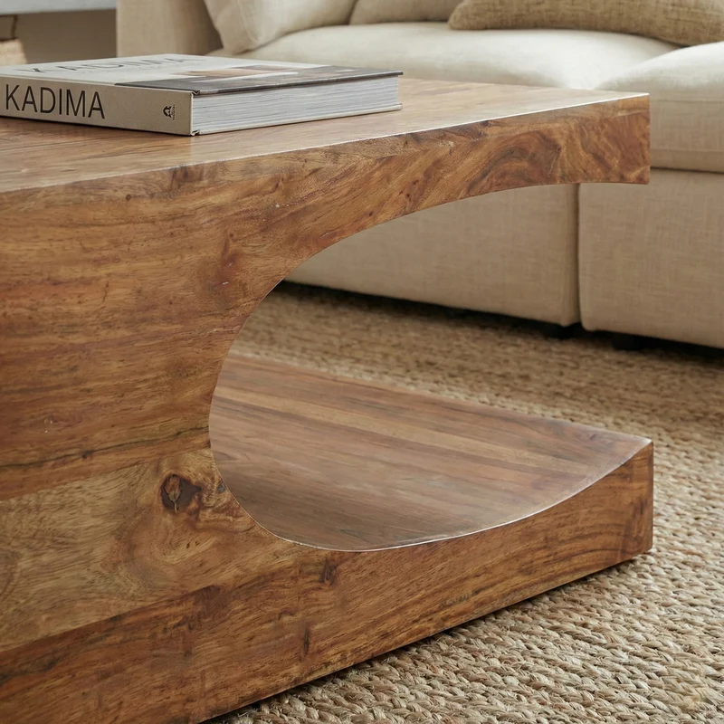 Couchtisch Massivholz mit zwei Ablagefächern, handgefertigt und pflegeleicht