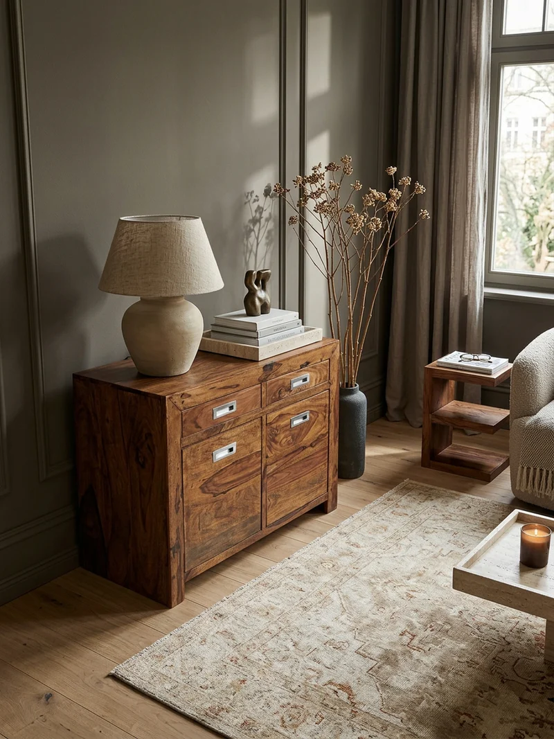 Sideboard – Massivholz, 90 cm, 2 Türen, Schubladen, viel Stauraum