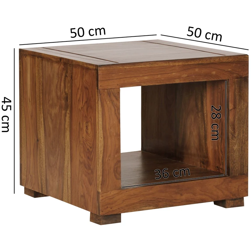 Couchtisch Massivholz Sheesham 50cm breit Dunkelbraun Landhaus-Design