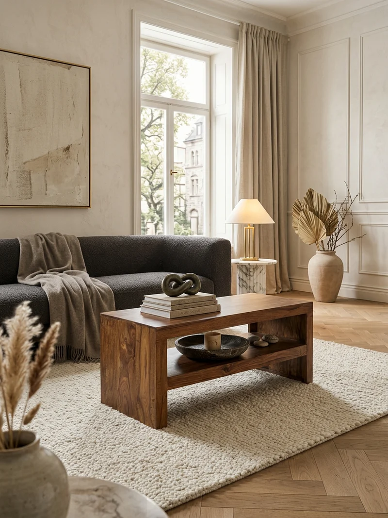 Couchtisch Sheesham Massivholz, Moderner Stil, Orientalisches Flair, 110x45x45 cm, Handgefertigt