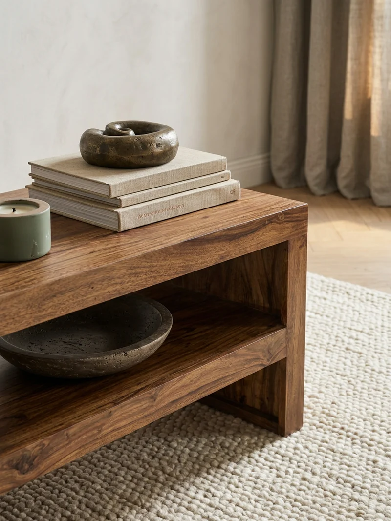 Couchtisch Sheesham Massivholz, Moderner Stil, Orientalisches Flair, 110x45x45 cm, Handgefertigt