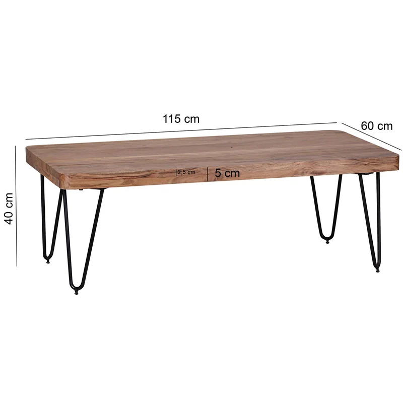 Couchtisch aus Massivholz mit Metallbeinen, handgefertigt, einzigartige Maserung