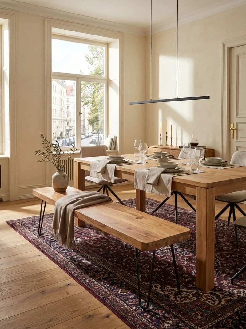 Sitzbank Massivholz Metallbeine Landhausstil
