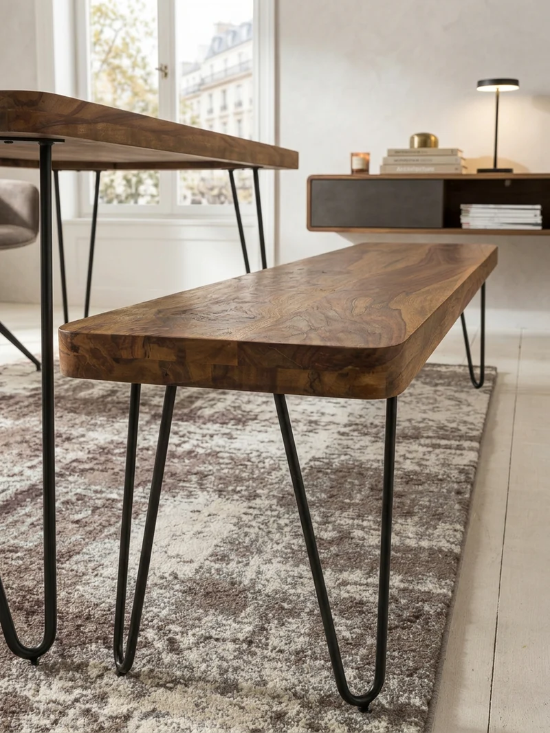 Sitzbank Massivholz Metallbeine Landhausstil