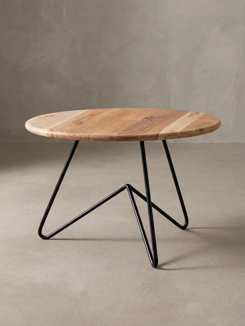 Couchtisch Akazienholz mit Haarnadelgestell, Modernes Design, Große Ablagefläche