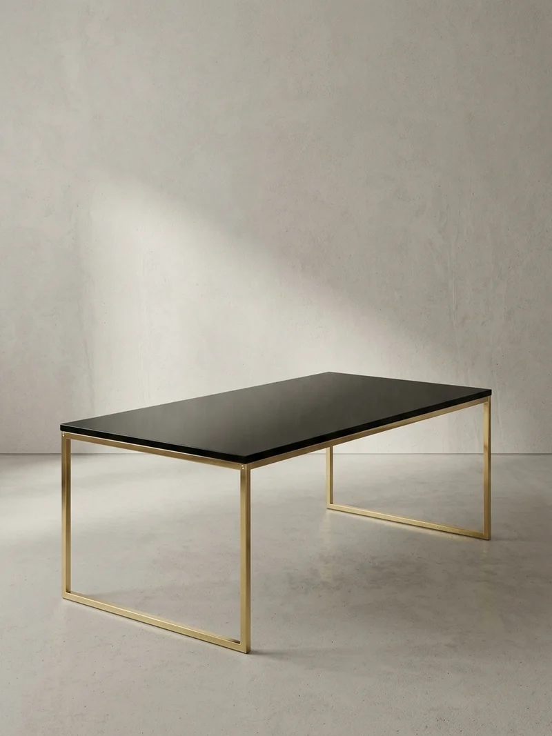 Couchtisch RIVA, Schwarz, Metall und Holz, Filigrane Beine, Maße 120x45x60 cm