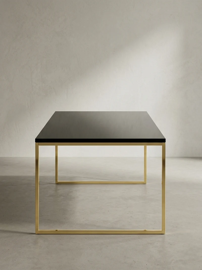 Couchtisch RIVA, Schwarz, Metall und Holz, Filigrane Beine, Maße 120x45x60 cm