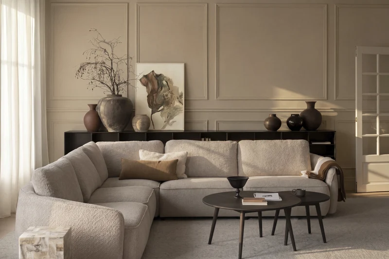 Große Ecklounge Boucle, beige