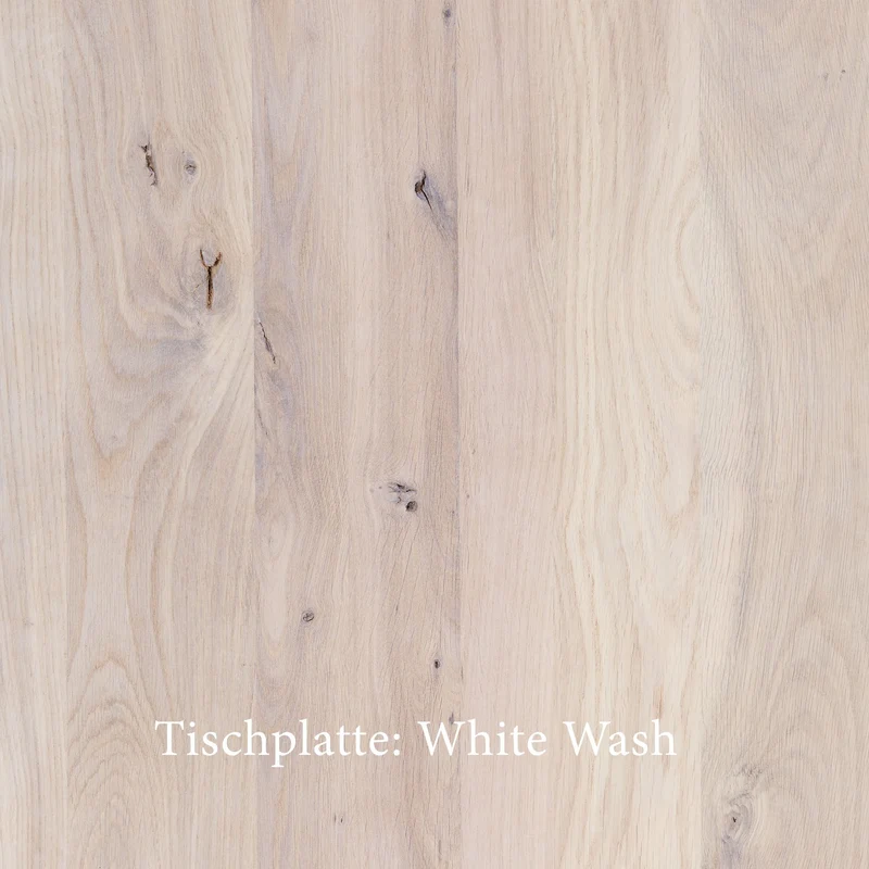 Esstisch | Lara White Wash aus Eiche, lackiert auf Metallbeinen