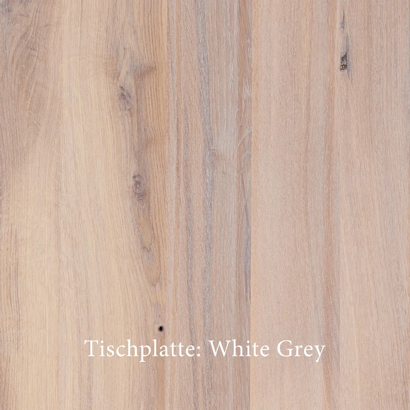 Esstisch | Lara White Grey aus Eiche, lackiert auf Metallbeinen