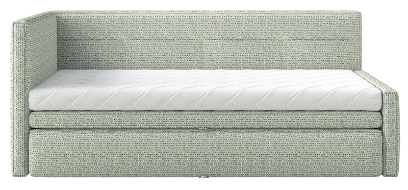 Jugendbett 90x200 cm Nesmi linksseitig mit Matratze und Stauraum Salbeigrüner Flechtstoff