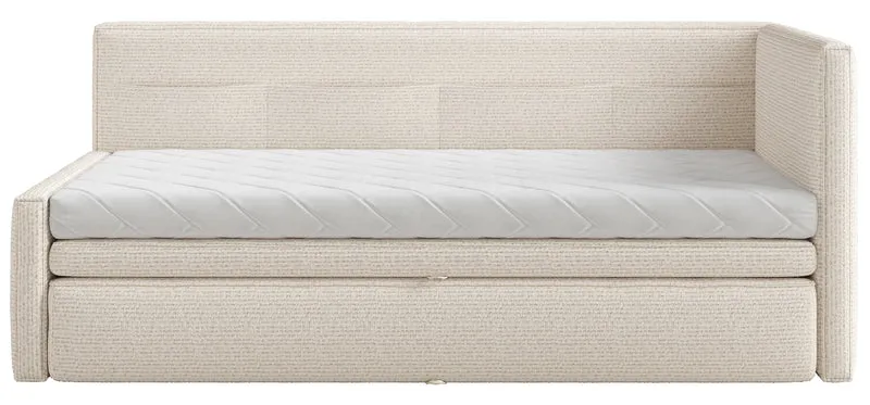 Jugendbett 90x200 cm Nesmi rechtsseitig mit Stauraum hellbeige Flechtoptik