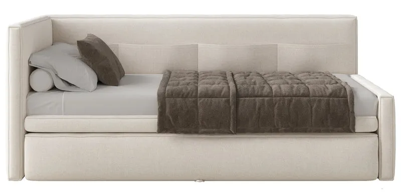 Jugendbett 90x200 cm Nesmi, ausziehbar, linksseitig, mit Matratzen, cremefarben, pflegeleichter Chenille