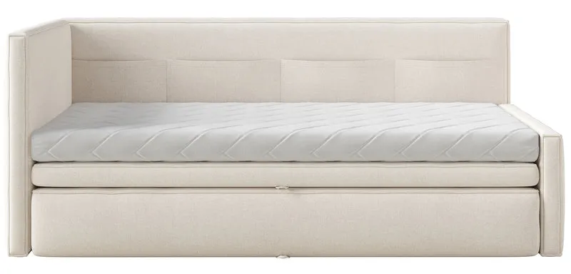 Jugendbett 90x200 cm Nesmi, ausziehbar, linksseitig, mit Matratzen, cremefarben, pflegeleichter Chenille