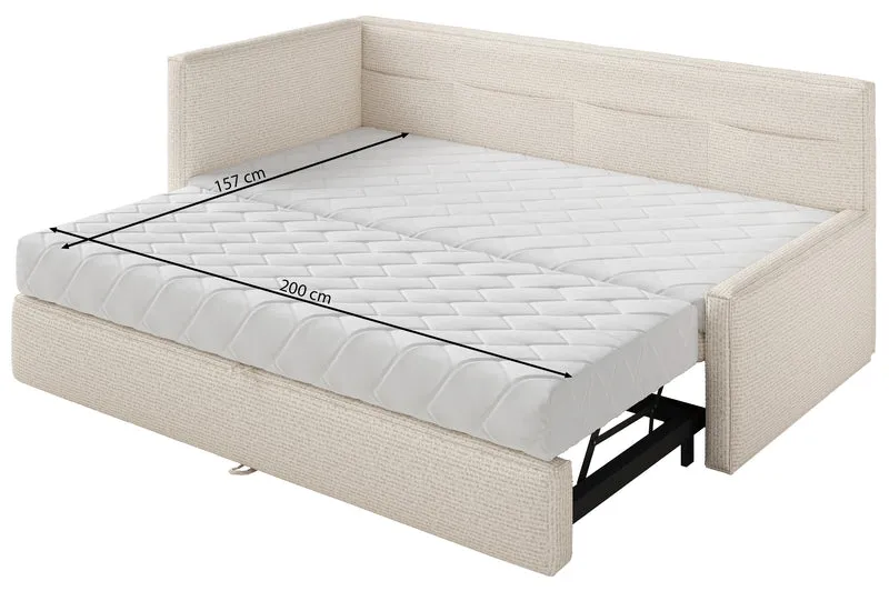 Jugendbett 90x200 cm Nesmi, ausziehbar, rechtsseitig, mit Matratzen, braunes Geflecht