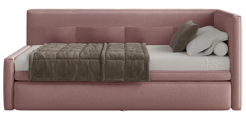 Jugendbett 90x200 cm Nesmi rechtsseitig mit Stauraum, dirty pink Chenille, pflegeleicht