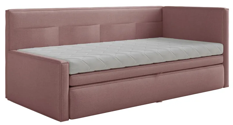 Jugendbett 90x200 cm Nesmi rechtsseitig mit Stauraum, dirty pink Chenille, pflegeleicht