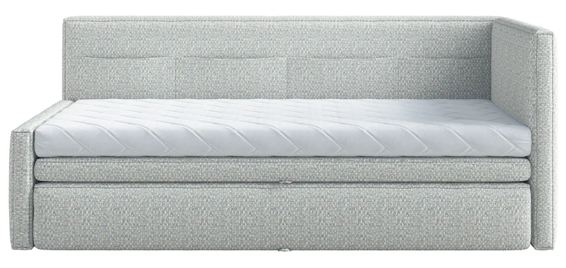 Jugendbett 90x200 cm Nesmi rechtsseitig mit Stauraum hellblau Flechtmuster