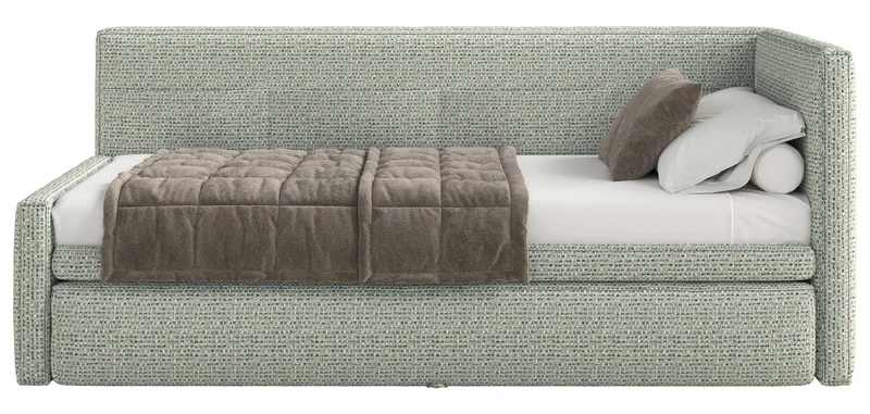 Jugendbett 90x200 cm Nesmi, ausziehbar, rechtsseitig, mit Matratzen in Salbeigrün Flechtoptik