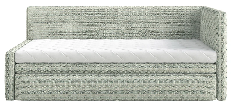 Jugendbett 90x200 cm Nesmi, ausziehbar, rechtsseitig, mit Matratzen in Salbeigrün Flechtoptik