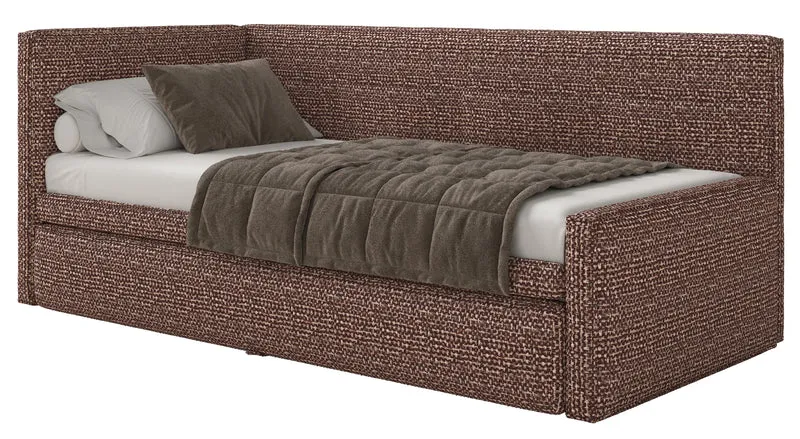 Jugendbett 90x200 cm Nesmi, links ausziehbar, mit Matratzen, braunes Geflecht