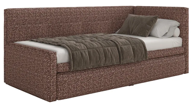 Jugendbett 90x200 cm Nesmi, ausziehbar, rechtsseitig, mit Matratzen, braunes Geflecht