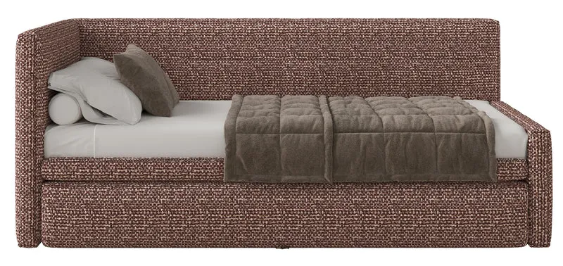 Jugendbett 90x200 cm Nesmi, links ausziehbar, mit Matratzen, braunes Geflecht