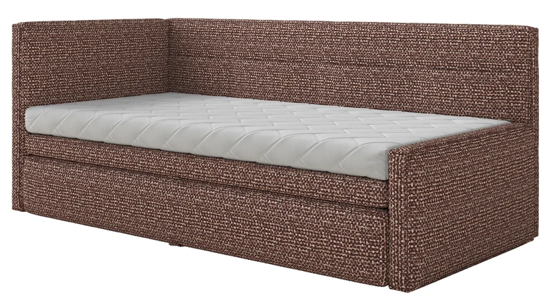 Jugendbett 90x200 cm Nesmi, links ausziehbar, mit Matratzen, braunes Geflecht