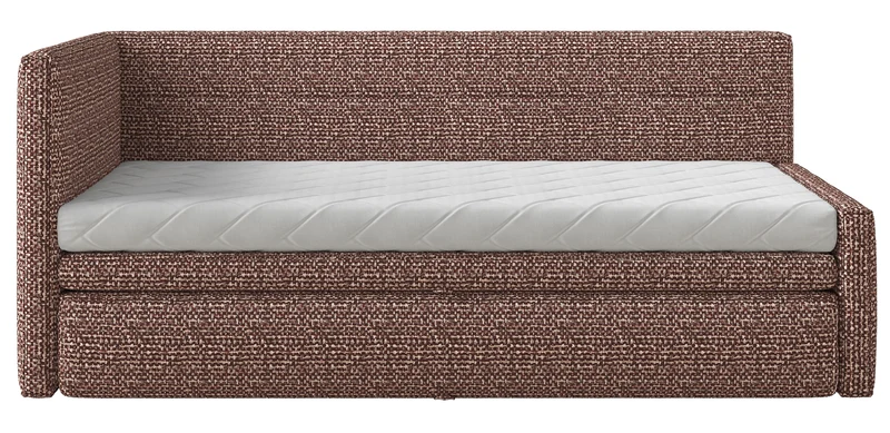 Jugendbett 90x200 cm Nesmi, links ausziehbar, mit Matratzen, braunes Geflecht
