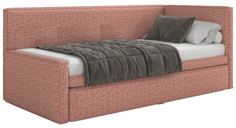 Jugendbett 90x200 cm Nesmi linksseitig mit Stauraum rosa Flechtmuster