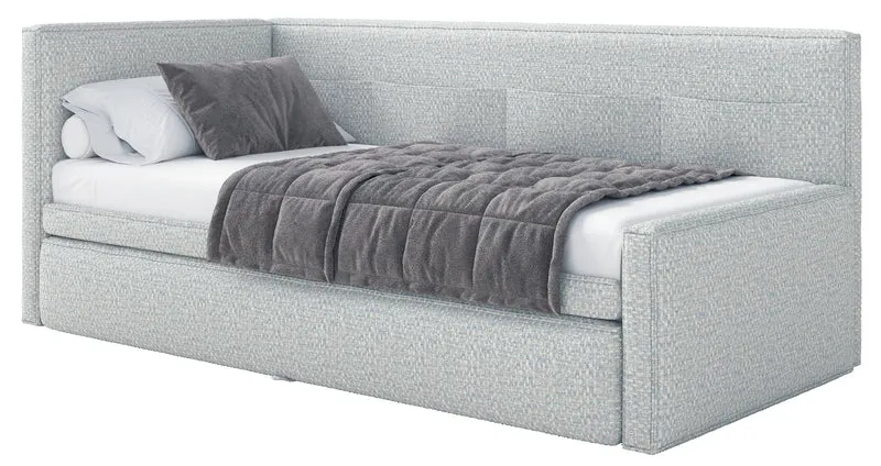 Jugendbett 90x200 cm Nesmi linksseitig mit Stauraum hellblau Flechtoptik