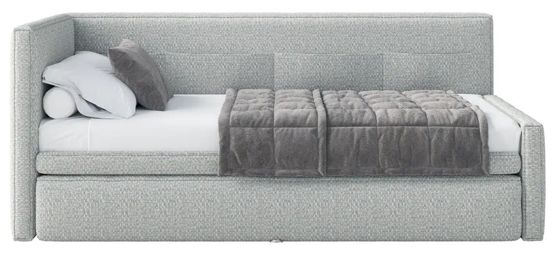 Jugendbett 90x200 cm Nesmi linksseitig mit Stauraum hellblau Flechtoptik