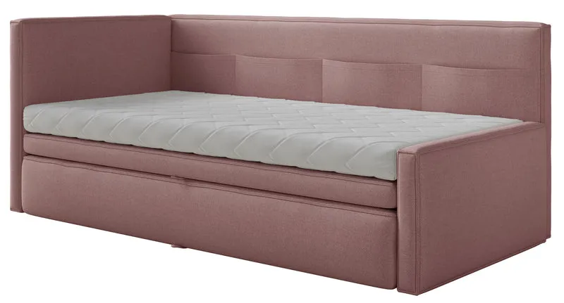 Jugendbett 90x200 cm Nesmi linksseitig mit Stauraum, dirty pink Chenille, pflegeleicht