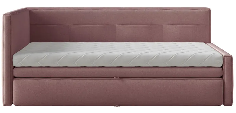 Jugendbett 90x200 cm Nesmi linksseitig mit Stauraum, dirty pink Chenille, pflegeleicht